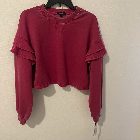 7 For All Mankind Ruffled Cropped Sweatshirt - Picture 9 of 9